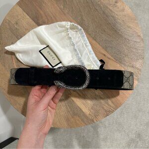 Gucci GG Supreme Dionysus Belt--Black Suede--85 cm